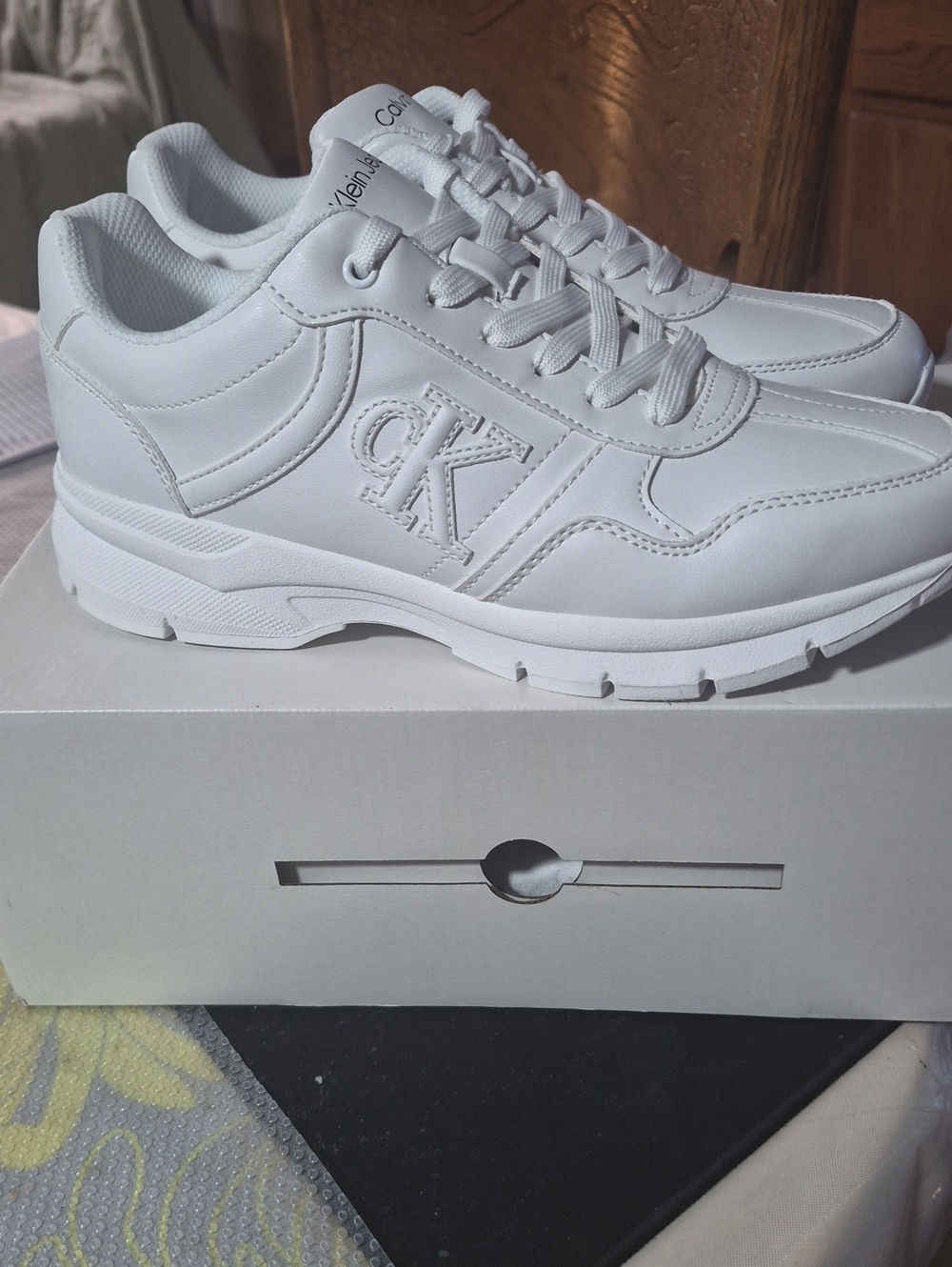 Calvin Klein White Leather Logo Chunky Sneakers